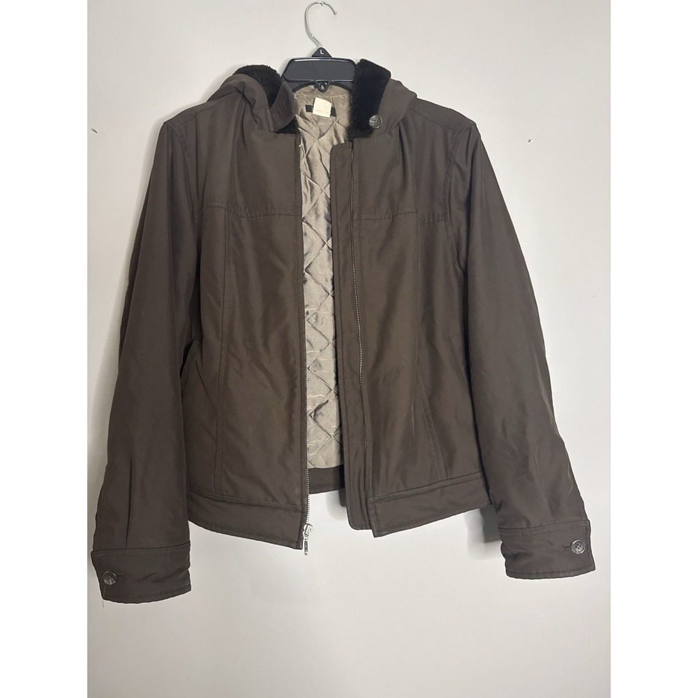 J.Crew Hooded Jacket Brown 10 Zip Lined Short Long Sleeve Casual